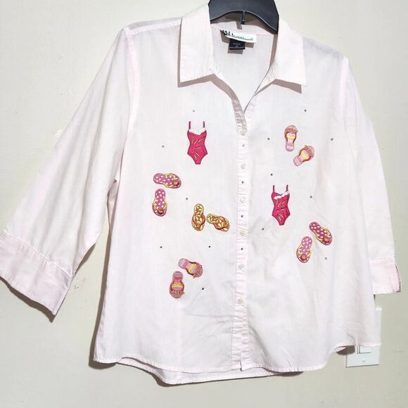 Mili Design Blouse Embroidered Beach Sandals Bikini Rhinestones Size Medium - Picture 1 of 15